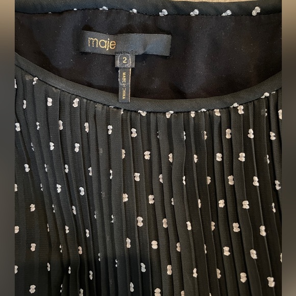 Maje Pleated Rockito Allover Polka Dot Print Black and White Shift Dress. Size 2 - Picture 9 of 14